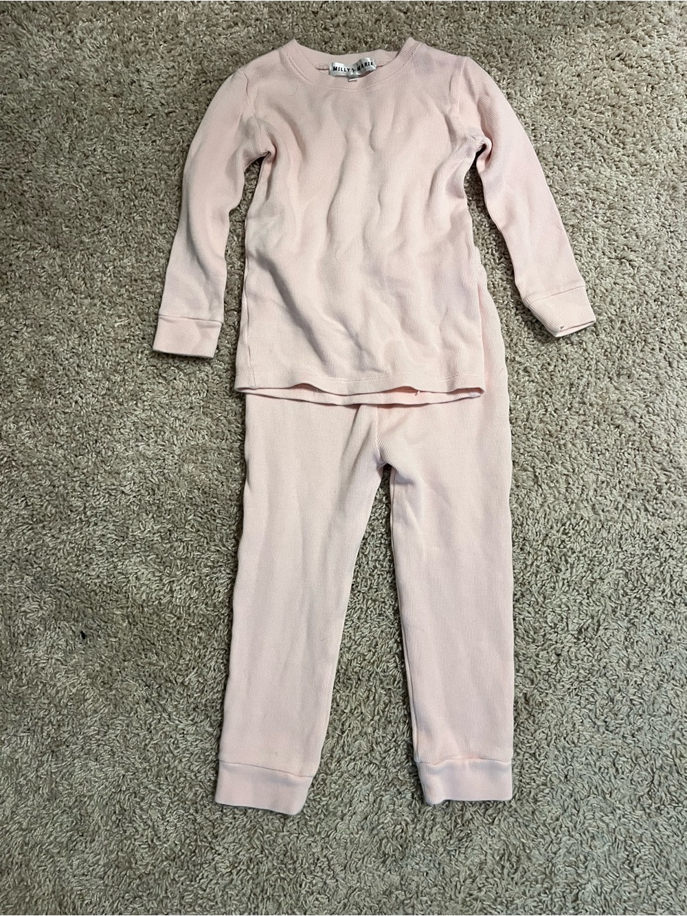 Milly Girls Light Pink Ribbed Thermal Pajama Set